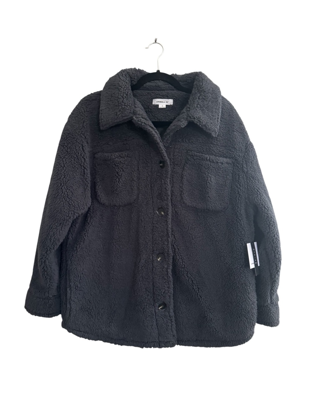 NWT O’Neill Heath women Small high pile Shirt Jacket Shacket Thick Dark Gray #NE
